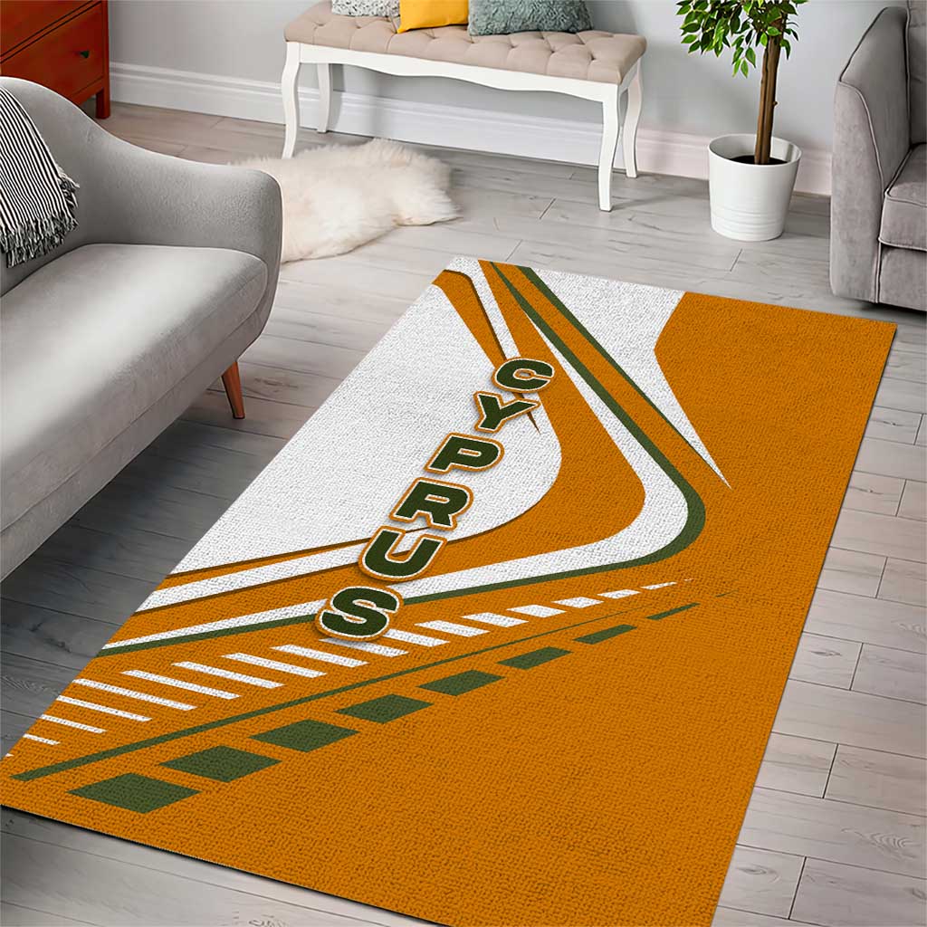 Cyprus Area Rug with Orange White Abstract Streak Design and Flag Emblem - Wonder Print Shop