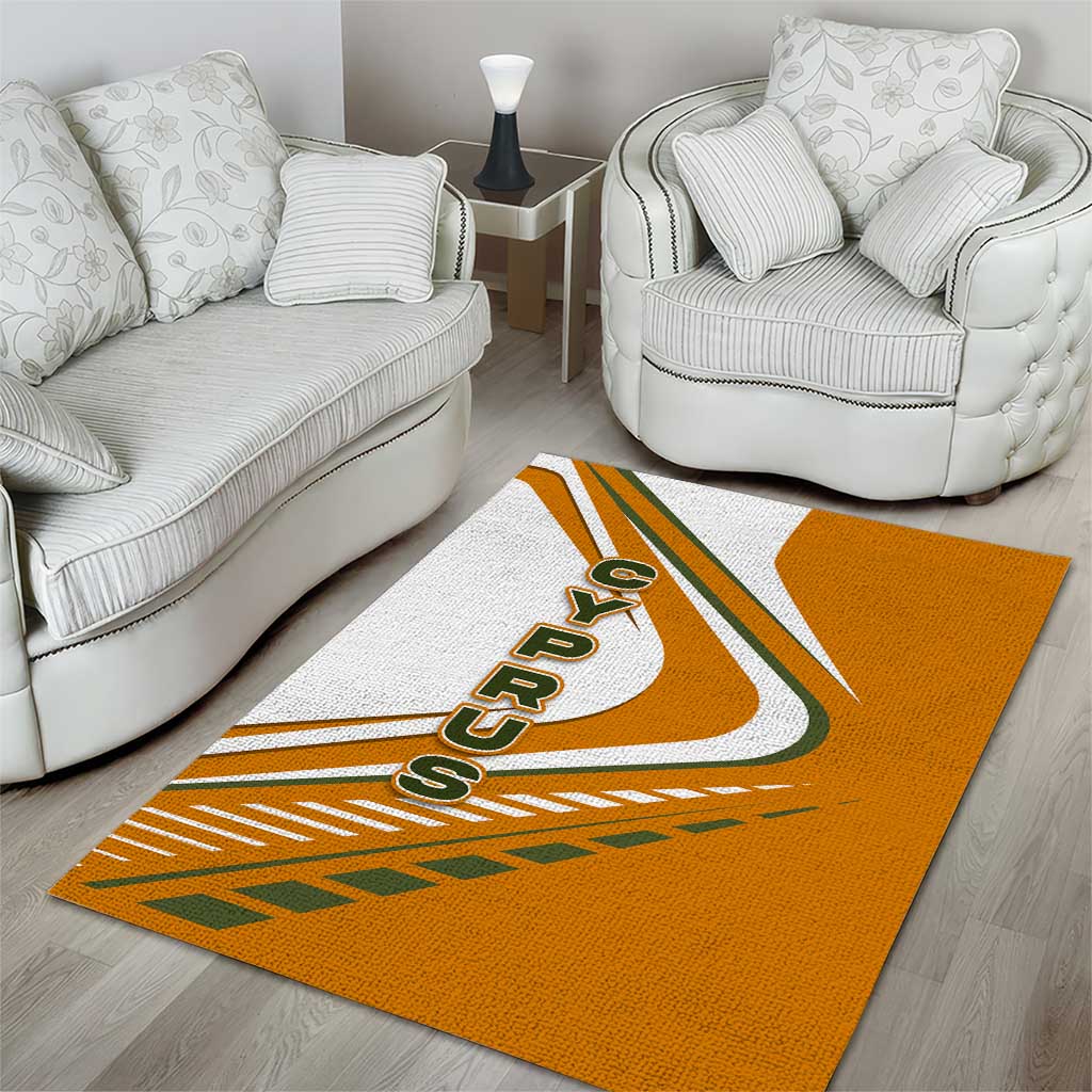 Cyprus Area Rug with Orange White Abstract Streak Design and Flag Emblem - Wonder Print Shop