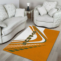 Cyprus Area Rug with Orange White Abstract Streak Design and Flag Emblem - Wonder Print Shop