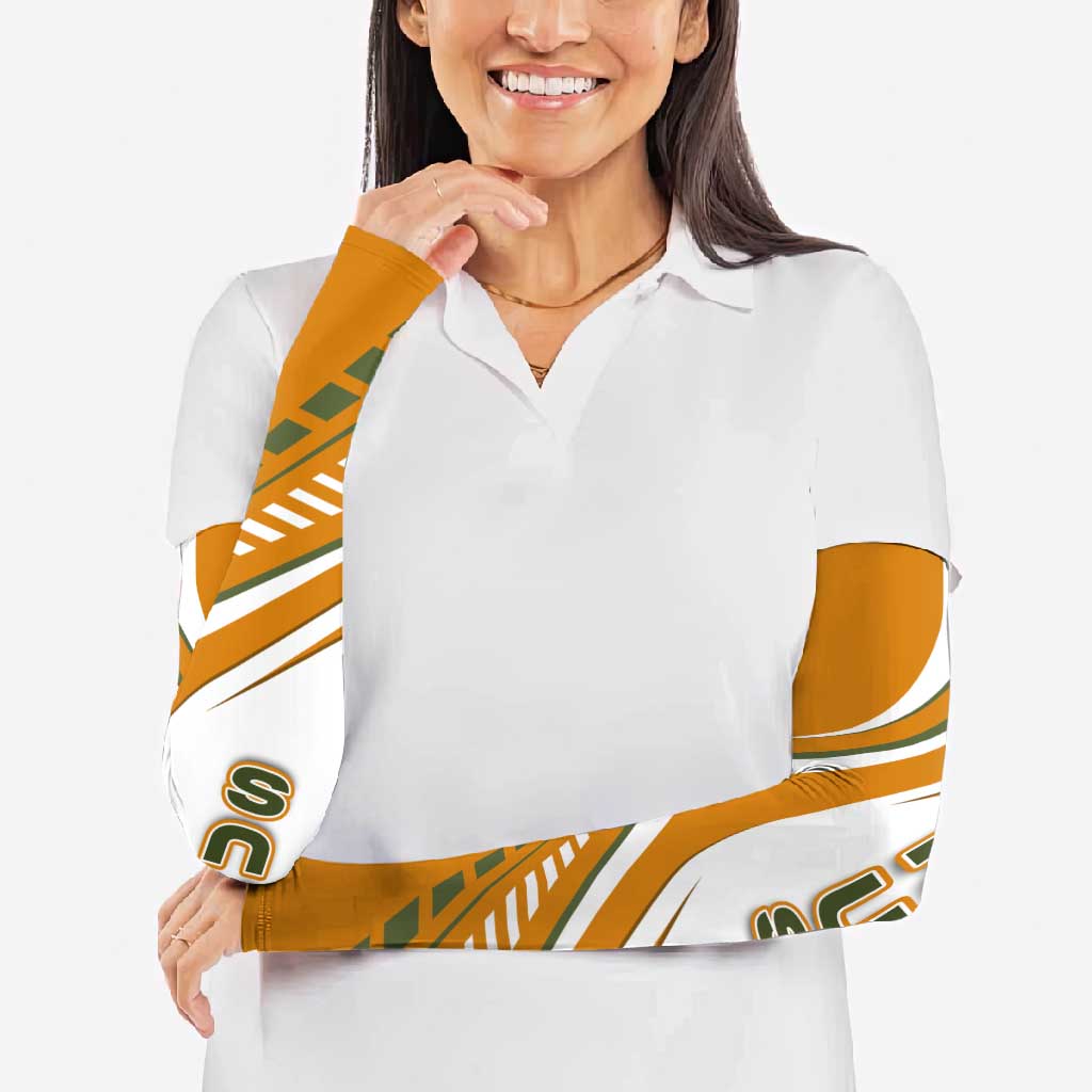 Cyprus Arm Sleeves with Orange White Abstract Streak Design and Flag Emblem - Wonder Print Shop