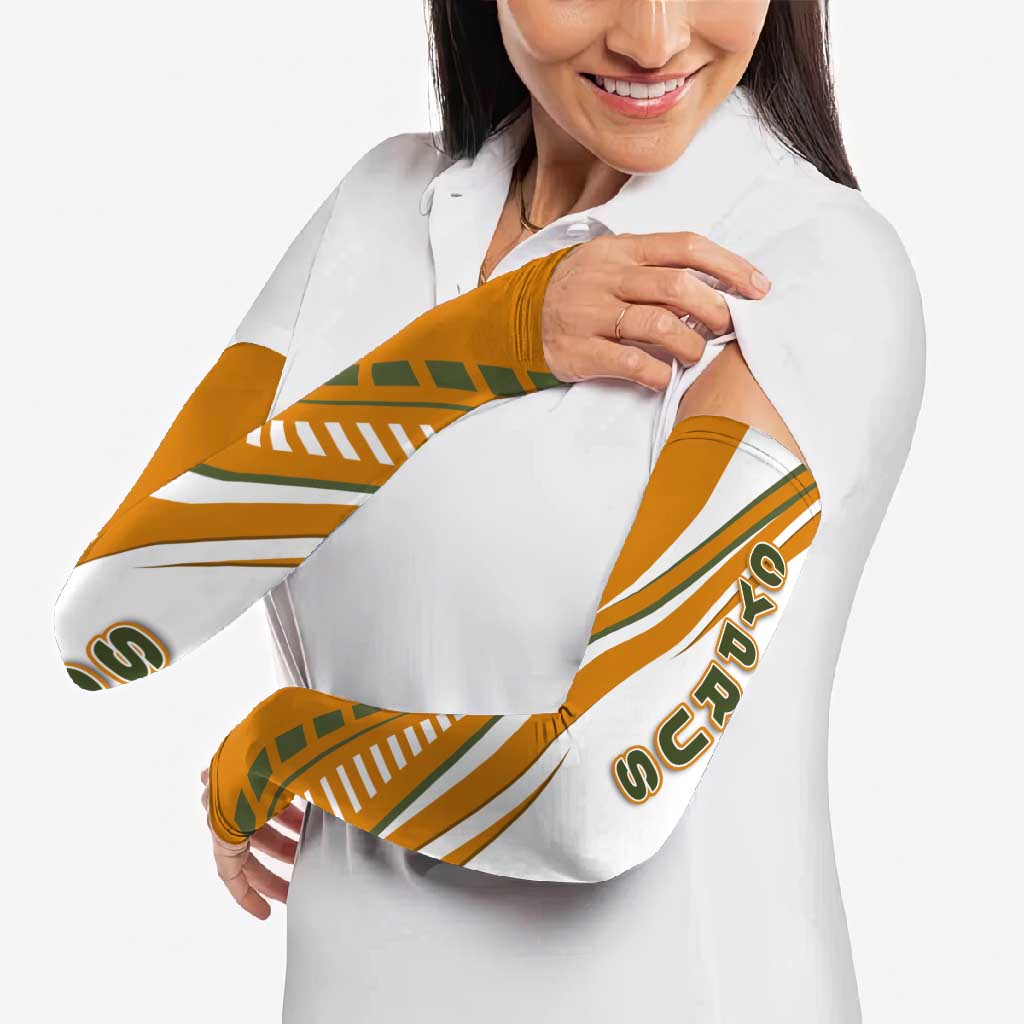 Cyprus Arm Sleeves with Orange White Abstract Streak Design and Flag Emblem - Wonder Print Shop