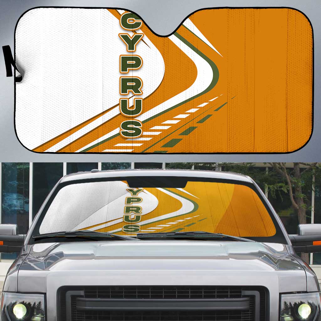 Cyprus Auto Sun Shade with Orange White Abstract Streak Design and Flag Emblem - Wonder Print Shop