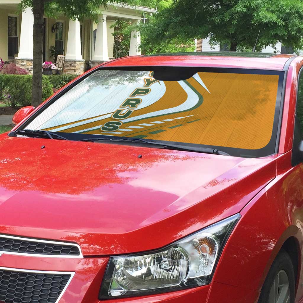 Cyprus Auto Sun Shade with Orange White Abstract Streak Design and Flag Emblem - Wonder Print Shop