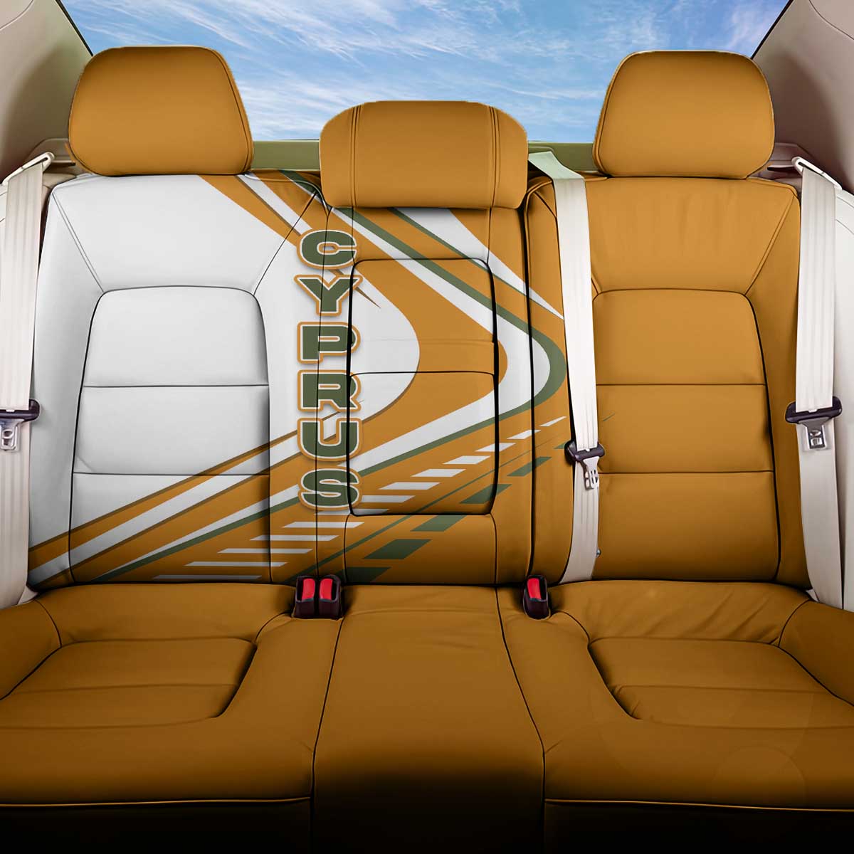 Cyprus Back Car Seat Cover with Orange White Abstract Streak Design and Flag Emblem - Wonder Print Shop
