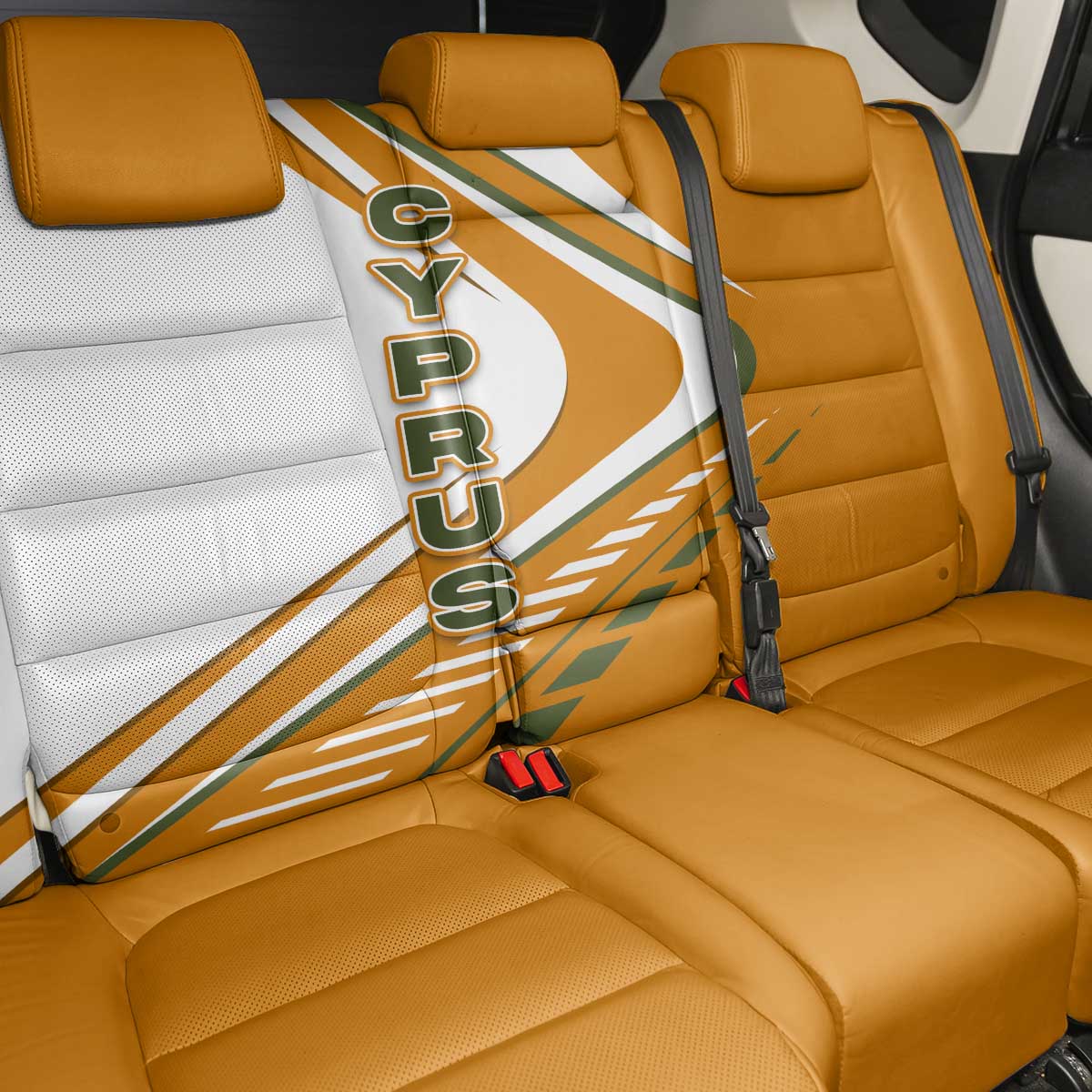 Cyprus Back Car Seat Cover with Orange White Abstract Streak Design and Flag Emblem - Wonder Print Shop