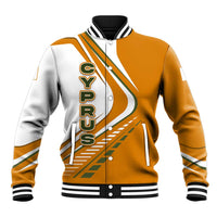 Cyprus Baseball Jacket with Orange White Abstract Streak Design and Flag Emblem - Wonder Print Shop