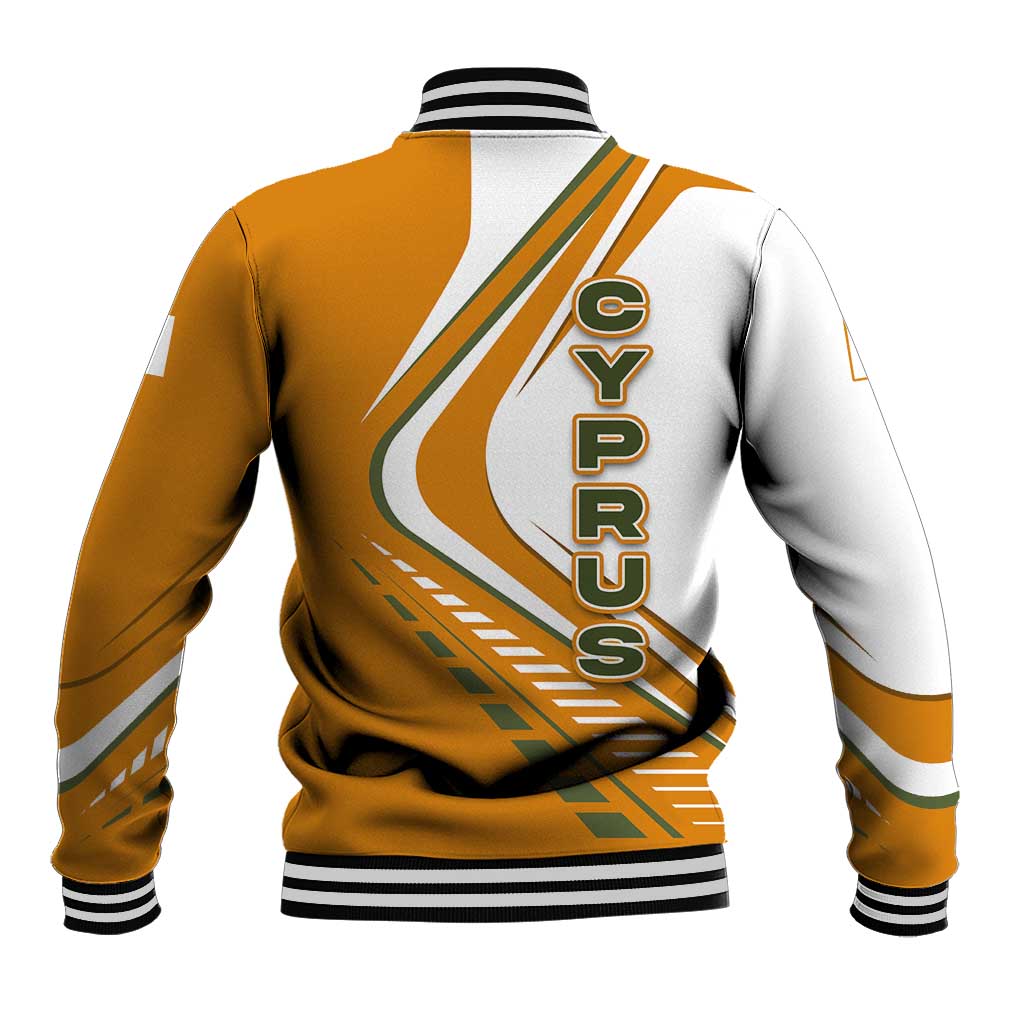 Cyprus Baseball Jacket with Orange White Abstract Streak Design and Flag Emblem - Wonder Print Shop