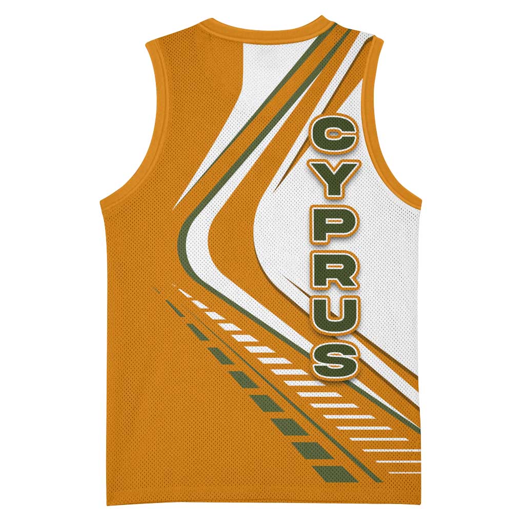 Cyprus Basketball Jersey with Orange White Abstract Streak Design and Flag Emblem - Wonder Print Shop