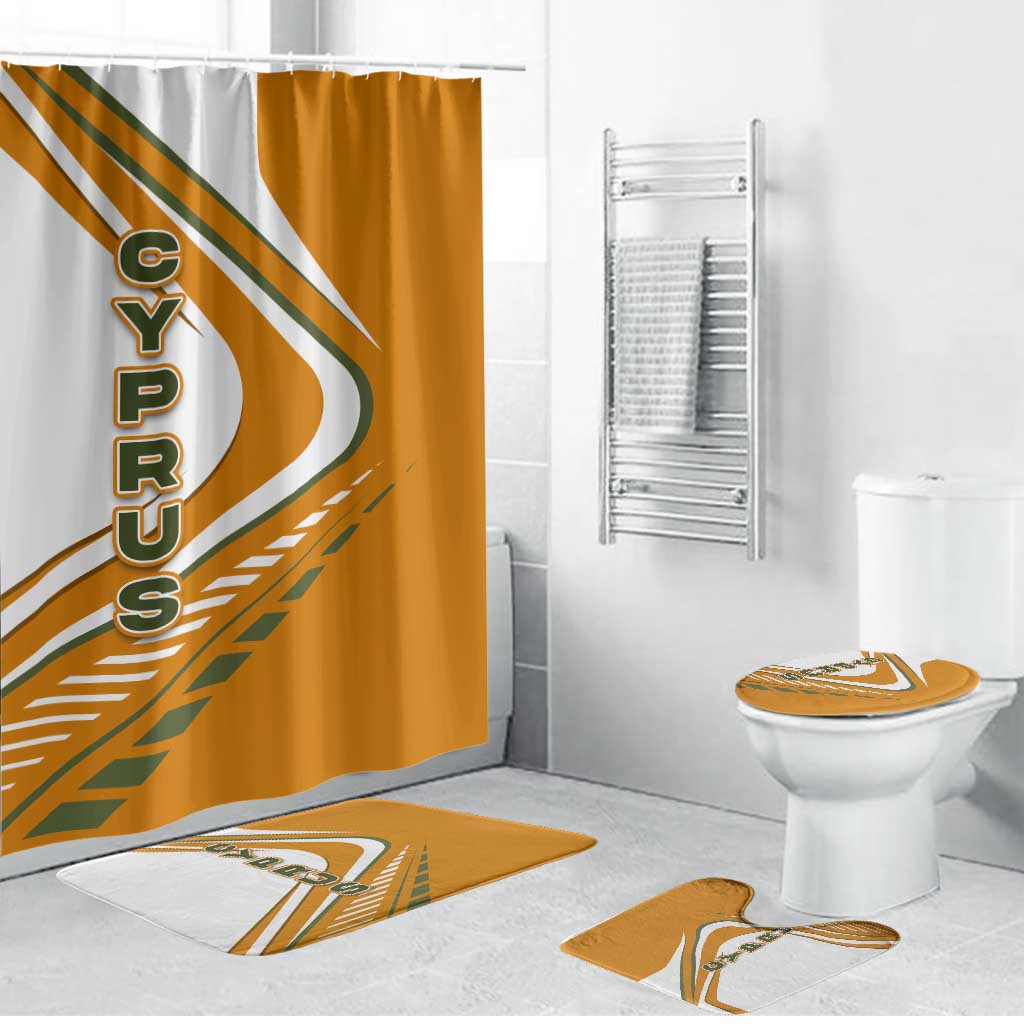 Cyprus Bathroom Set with Orange White Abstract Streak Design and Flag Emblem - Wonder Print Shop