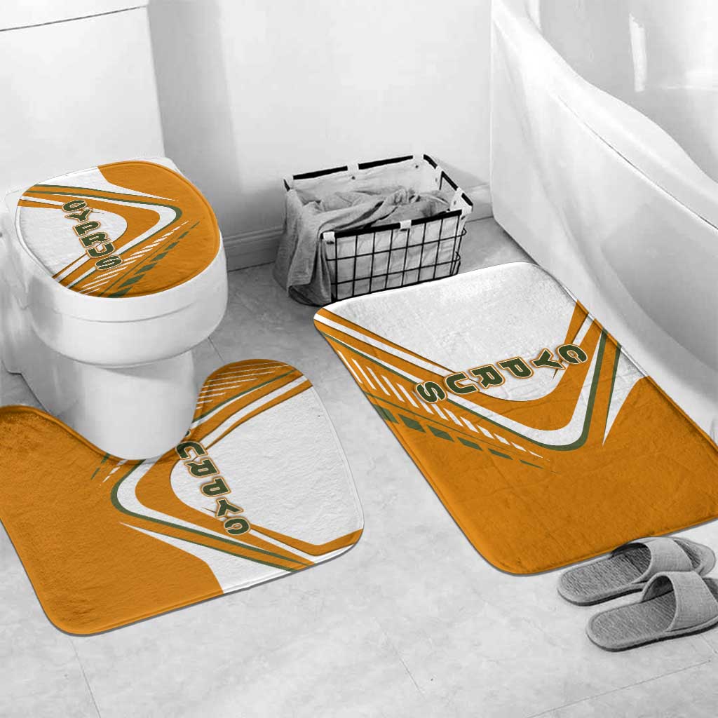 Cyprus Bathroom Set with Orange White Abstract Streak Design and Flag Emblem - Wonder Print Shop