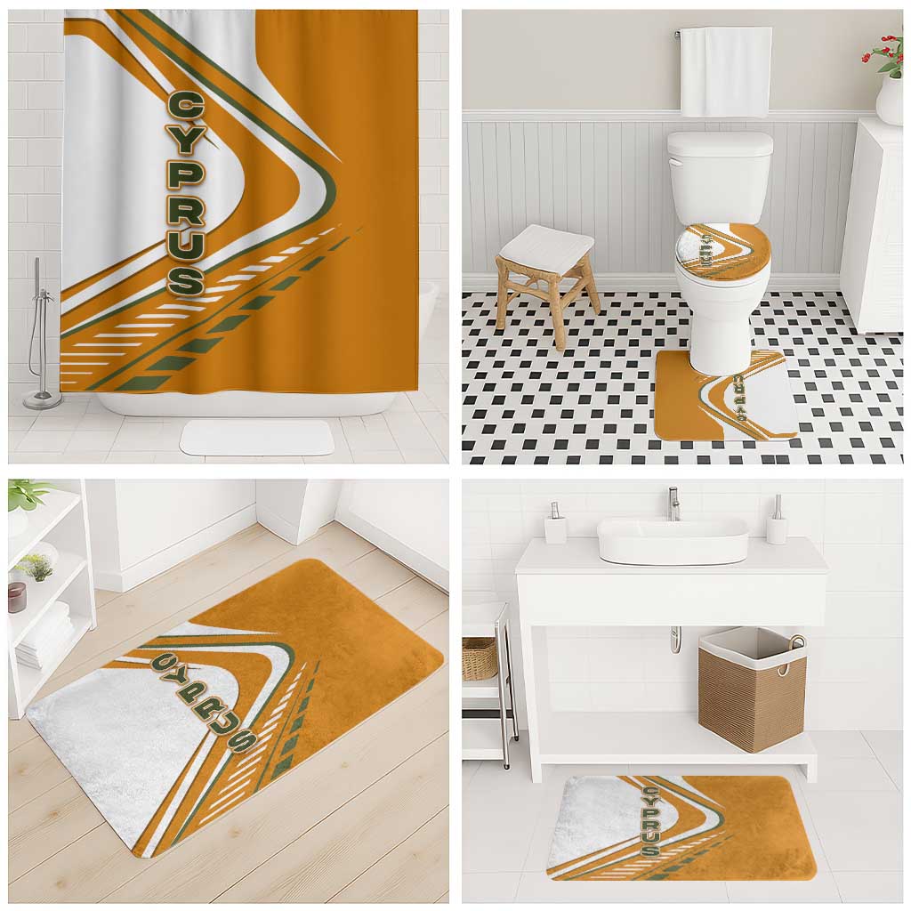 Cyprus Bathroom Set with Orange White Abstract Streak Design and Flag Emblem - Wonder Print Shop