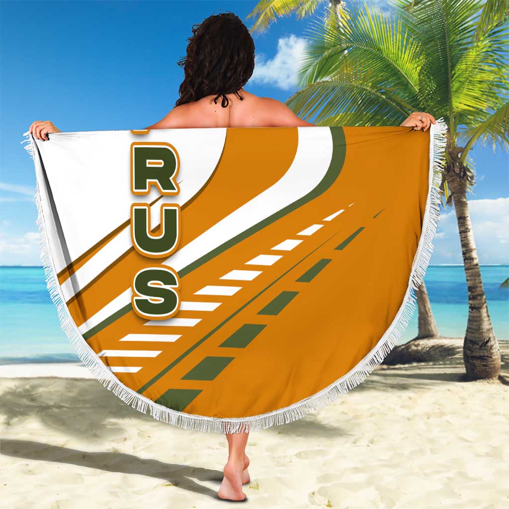 Cyprus Beach Blanket with Orange White Abstract Streak Design and Flag Emblem - Wonder Print Shop