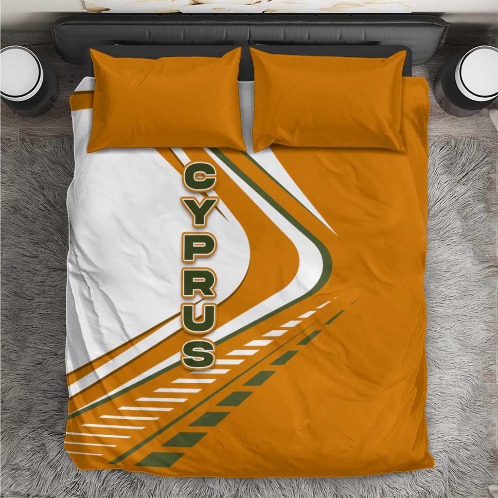 Cyprus Bedding Set with Orange White Abstract Streak Design and Flag Emblem - Wonder Print Shop