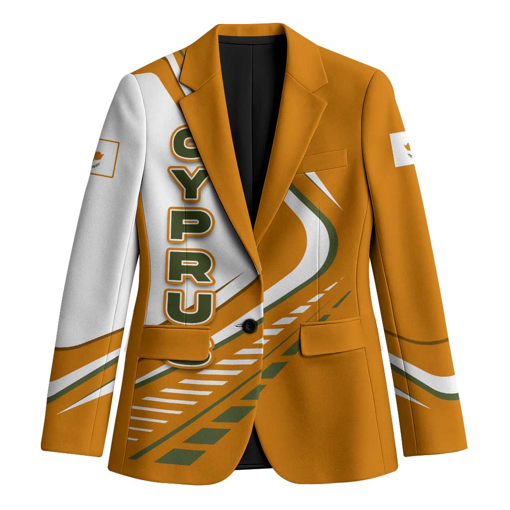 Cyprus Blazer with Orange White Abstract Streak Design and Flag Emblem - Wonder Print Shop