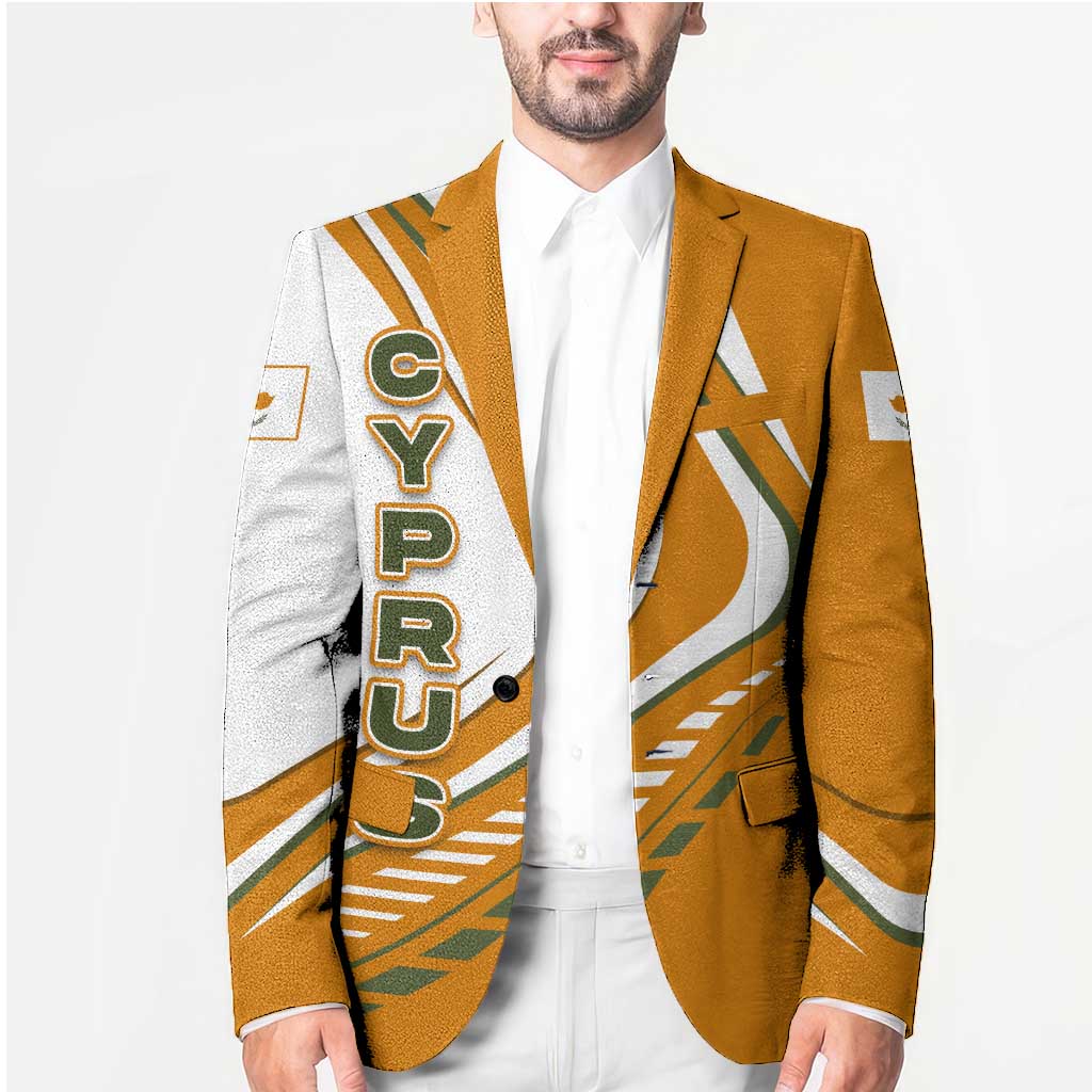 Cyprus Blazer with Orange White Abstract Streak Design and Flag Emblem - Wonder Print Shop