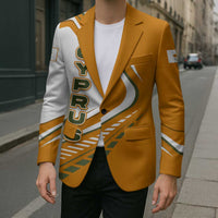 Cyprus Blazer with Orange White Abstract Streak Design and Flag Emblem - Wonder Print Shop