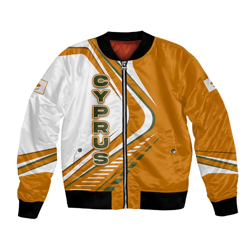 Cyprus Bomber Jacket with Orange White Abstract Streak Design and Flag Emblem - Wonder Print Shop