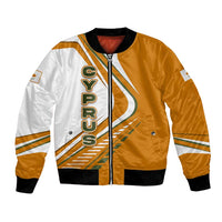 Cyprus Bomber Jacket with Orange White Abstract Streak Design and Flag Emblem - Wonder Print Shop
