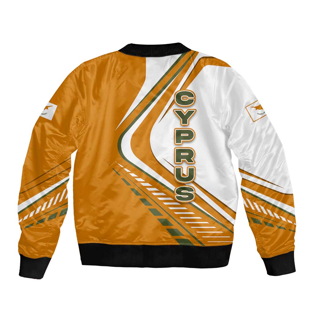 Cyprus Bomber Jacket with Orange White Abstract Streak Design and Flag Emblem - Wonder Print Shop