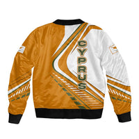 Cyprus Bomber Jacket with Orange White Abstract Streak Design and Flag Emblem - Wonder Print Shop