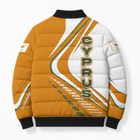 Cyprus Bomber Puffer Jacket with Orange White Abstract Streak Design and Flag Emblem - Wonder Print Shop