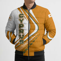 Cyprus Bomber Puffer Jacket with Orange White Abstract Streak Design and Flag Emblem - Wonder Print Shop