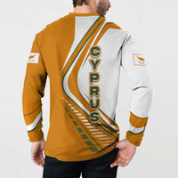 Cyprus Button Sweatshirt with Orange White Abstract Streak Design and Flag Emblem - Wonder Print Shop