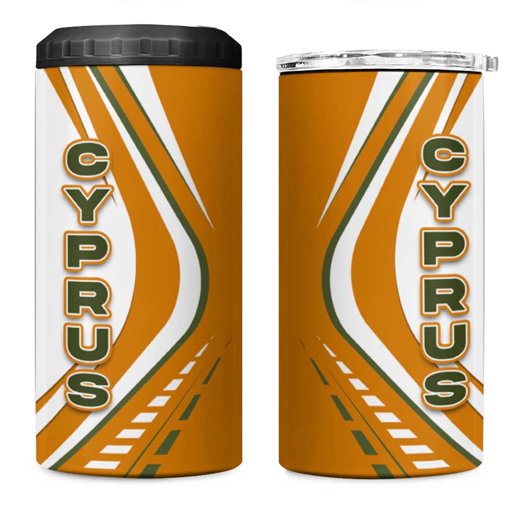 Cyprus 4 in 1 Can Cooler Tumbler with Orange White Abstract Streak Design and Flag Emblem - Wonder Print Shop