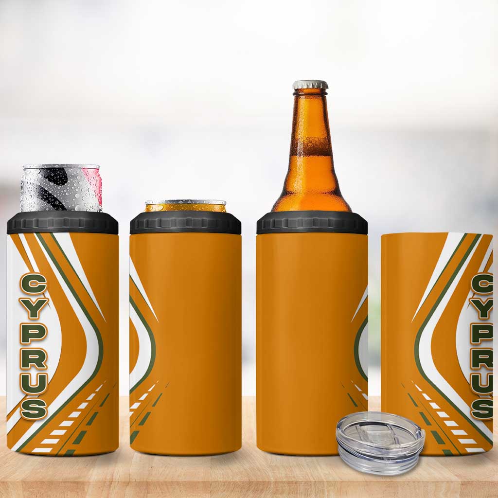 Cyprus 4 in 1 Can Cooler Tumbler with Orange White Abstract Streak Design and Flag Emblem - Wonder Print Shop
