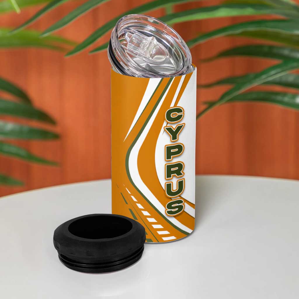 Cyprus 4 in 1 Can Cooler Tumbler with Orange White Abstract Streak Design and Flag Emblem - Wonder Print Shop