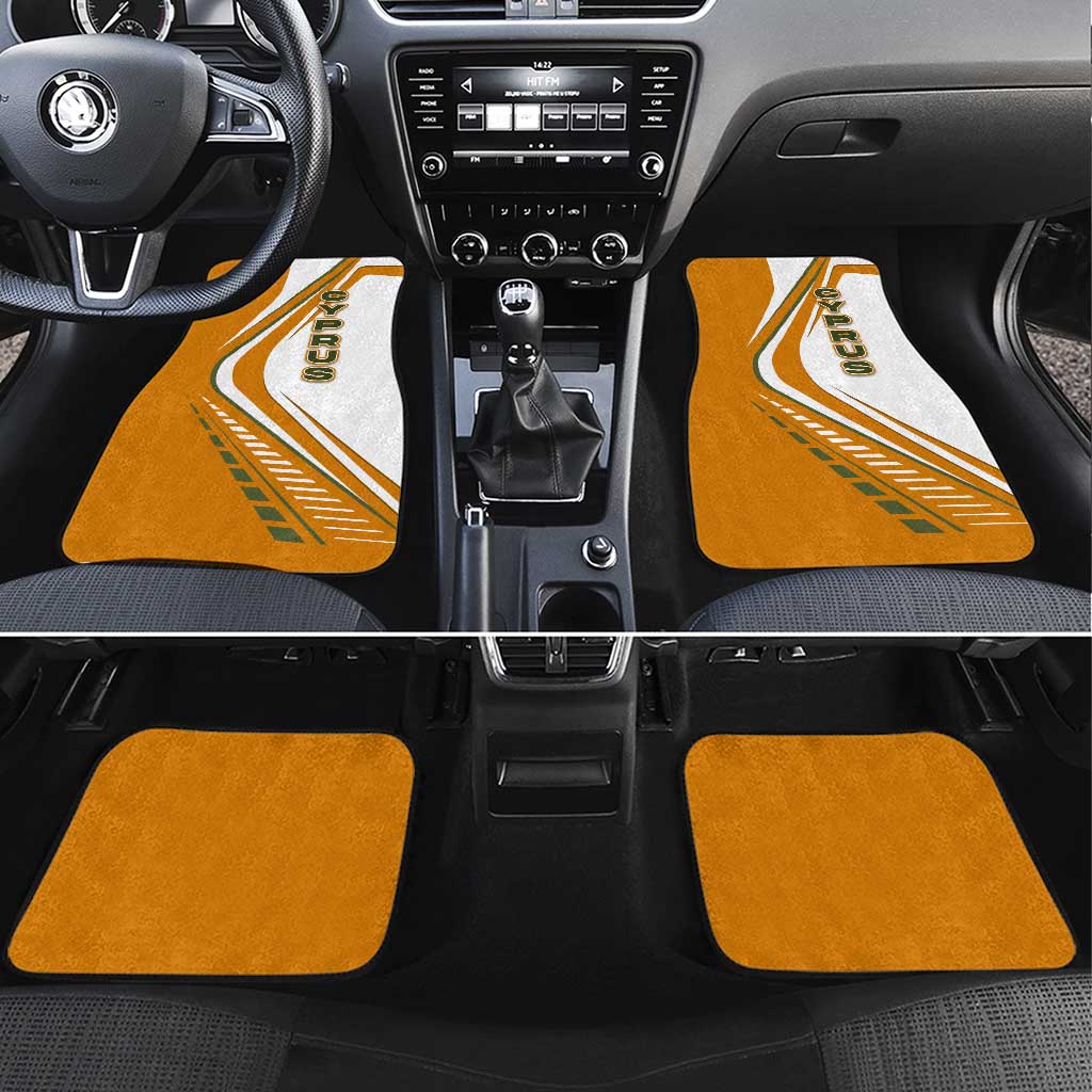 Cyprus Car Mats with Orange White Abstract Streak Design and Flag Emblem - Wonder Print Shop