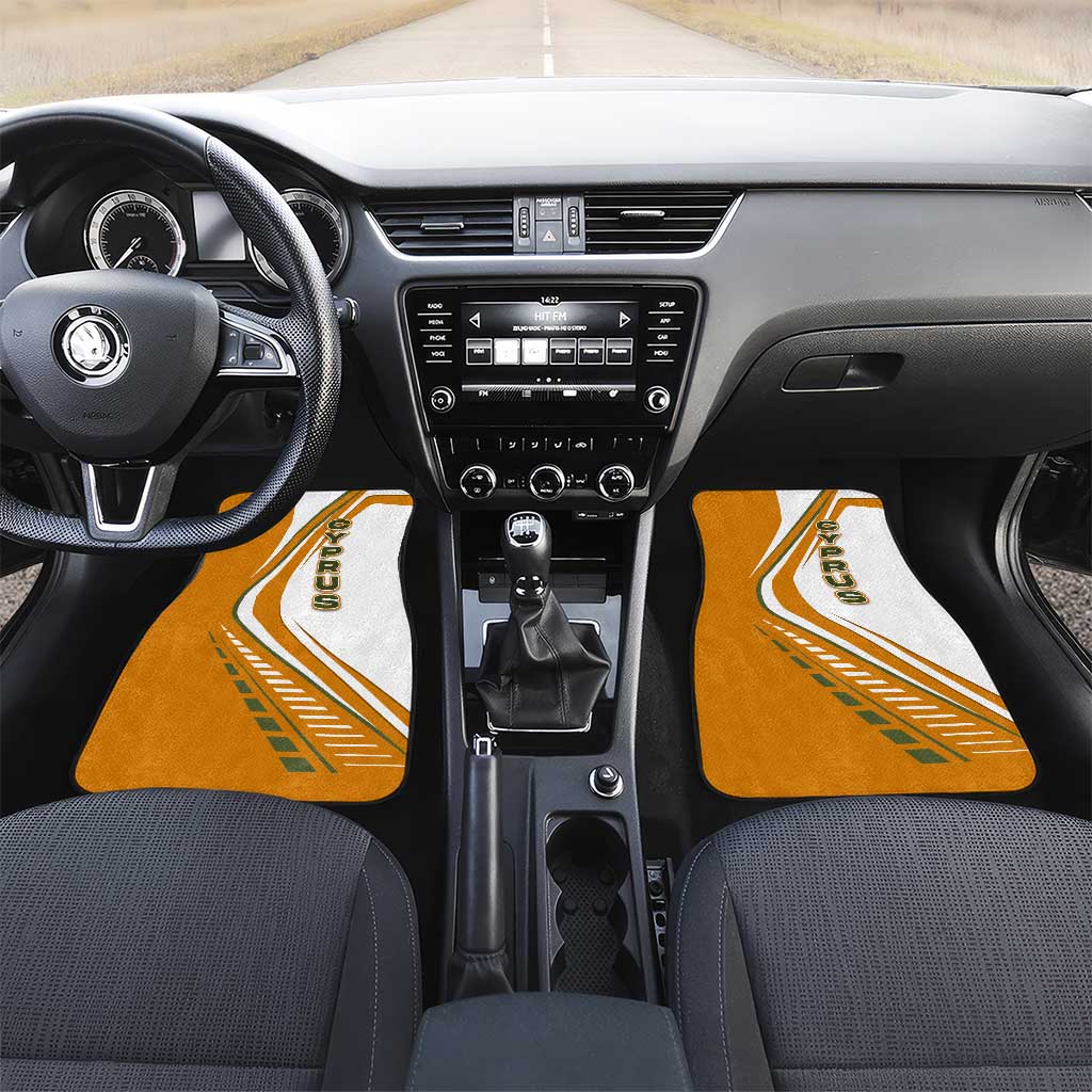 Cyprus Car Mats with Orange White Abstract Streak Design and Flag Emblem - Wonder Print Shop