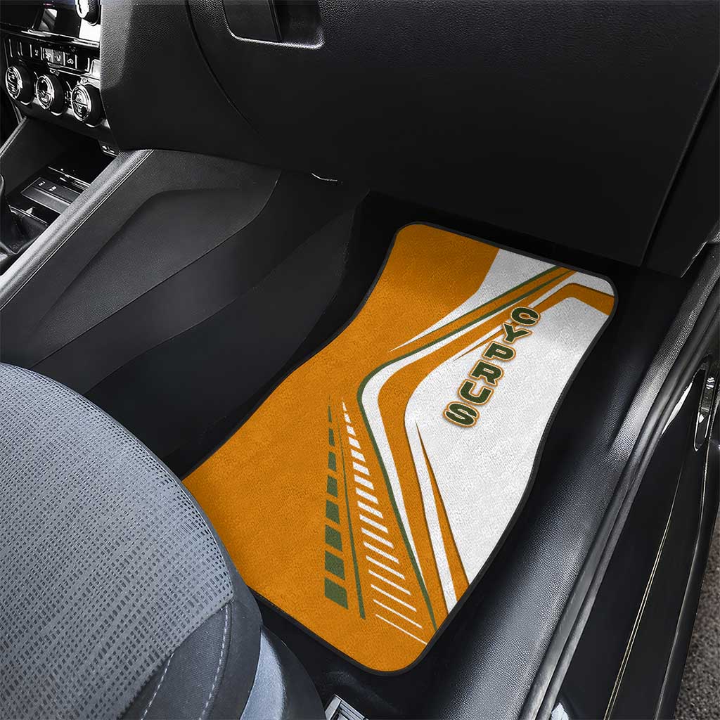 Cyprus Car Mats with Orange White Abstract Streak Design and Flag Emblem - Wonder Print Shop