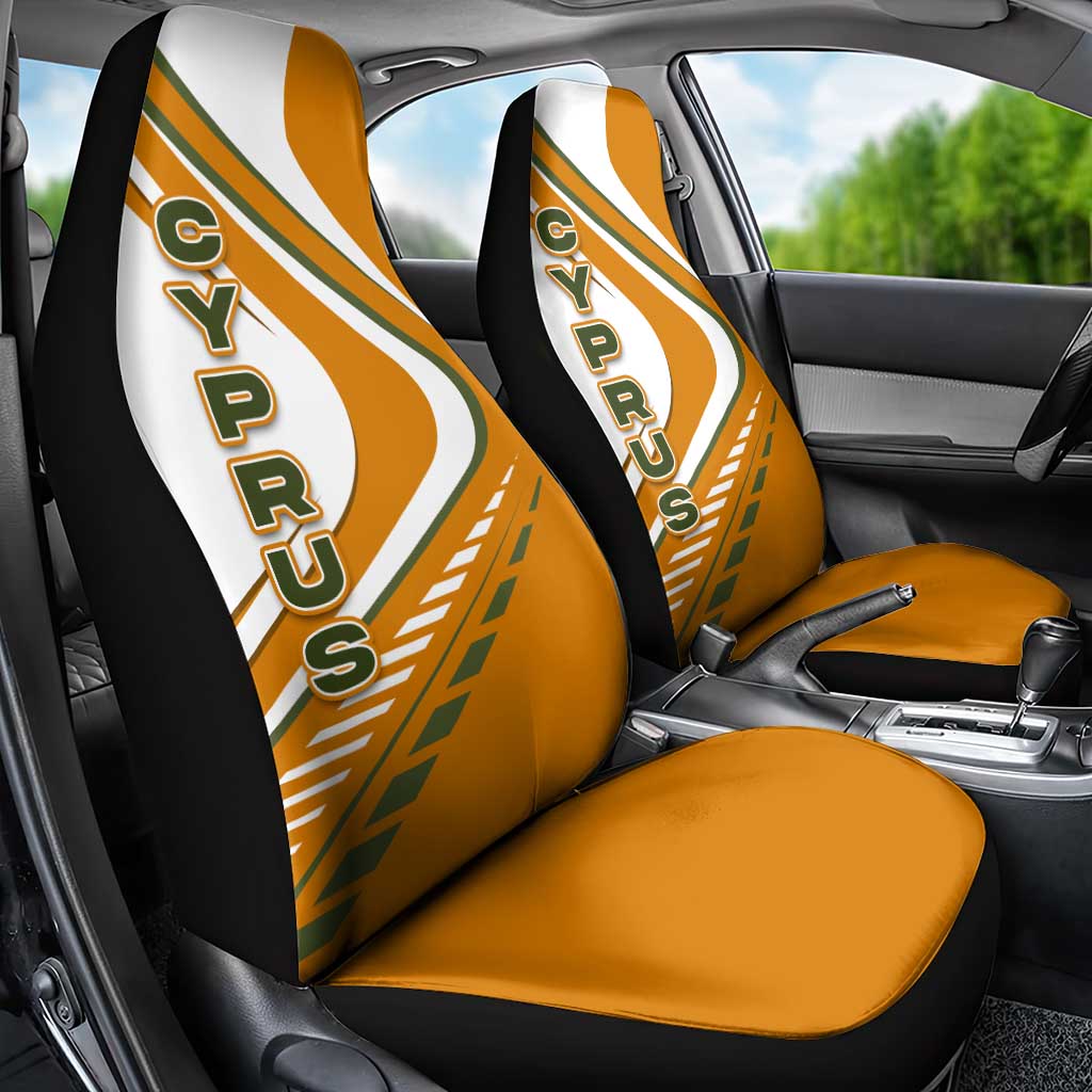 Cyprus Car Seat Cover with Orange White Abstract Streak Design and Flag Emblem - Wonder Print Shop