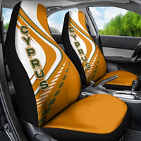 Cyprus Car Seat Cover with Orange White Abstract Streak Design and Flag Emblem - Wonder Print Shop