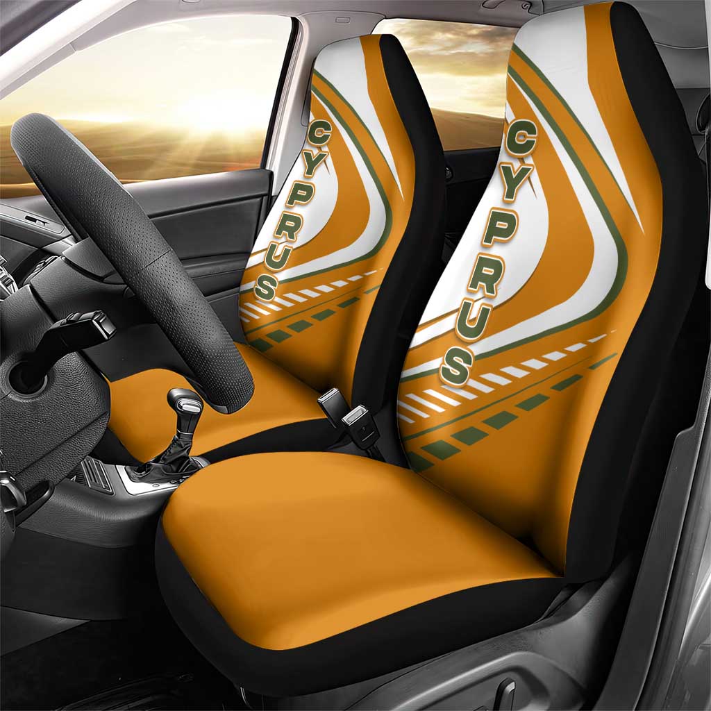 Cyprus Car Seat Cover with Orange White Abstract Streak Design and Flag Emblem - Wonder Print Shop