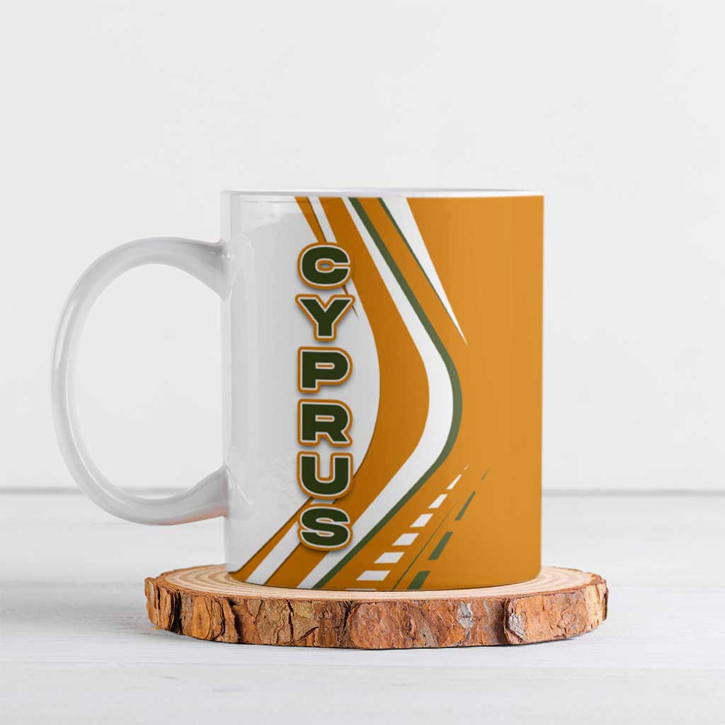 Cyprus Ceramic Mug with Orange White Abstract Streak Design and Flag Emblem - Wonder Print Shop