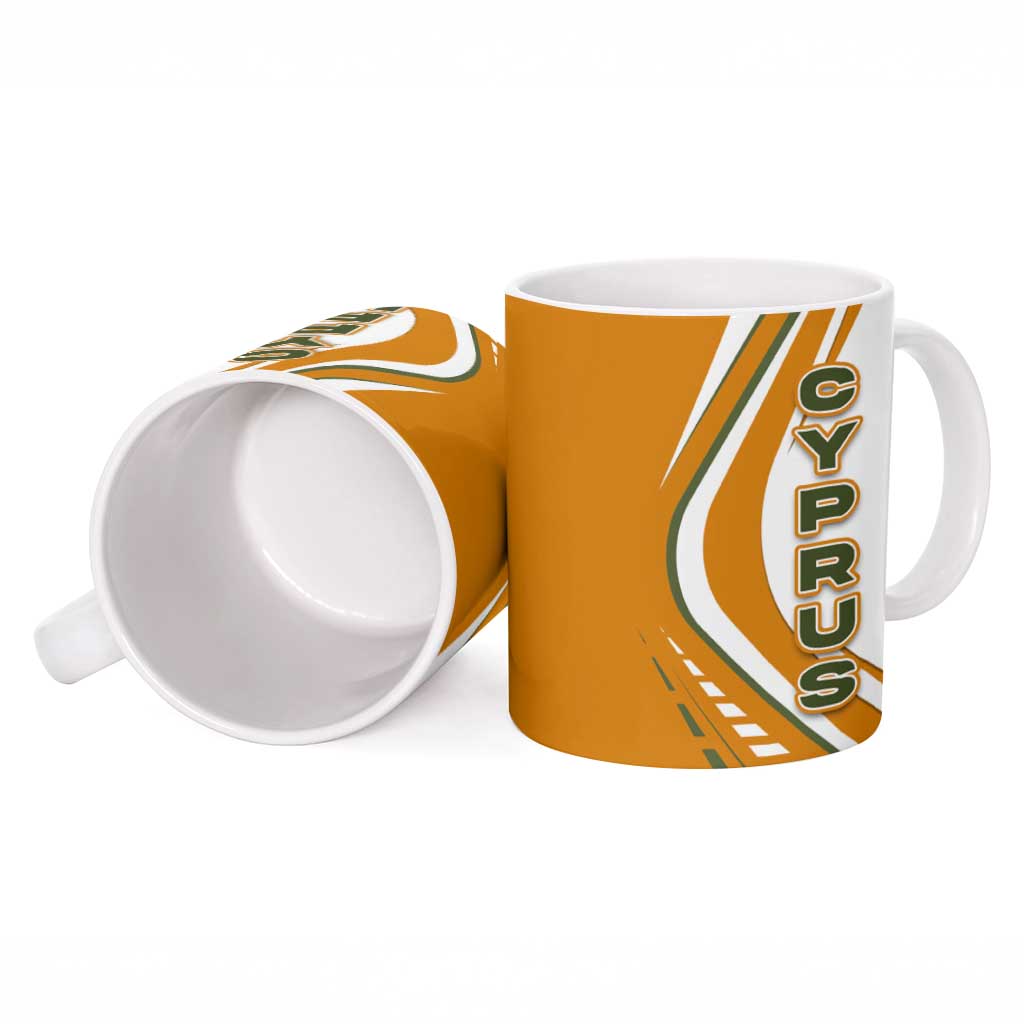 Cyprus Ceramic Mug with Orange White Abstract Streak Design and Flag Emblem - Wonder Print Shop
