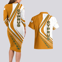 Cyprus Couples Matching Long Sleeve Bodycon Dress and Hawaiian Shirt with Orange White Abstract Streak Design and Flag Emblem - Wonder Print Shop