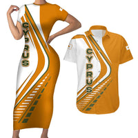 Cyprus Couples Matching Short Sleeve Bodycon Dress and Hawaiian Shirt with Orange White Abstract Streak Design and Flag Emblem - Wonder Print Shop
