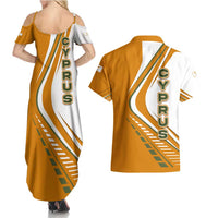 Cyprus Couples Matching Summer Maxi Dress and Hawaiian Shirt with Orange White Abstract Streak Design and Flag Emblem - Wonder Print Shop