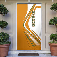 Cyprus Door Cover with Orange White Abstract Streak Design and Flag Emblem - Wonder Print Shop
