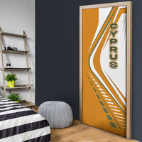 Cyprus Door Cover with Orange White Abstract Streak Design and Flag Emblem - Wonder Print Shop