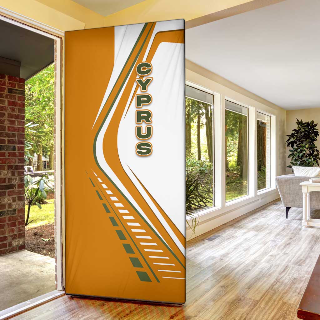 Cyprus Door Cover with Orange White Abstract Streak Design and Flag Emblem - Wonder Print Shop