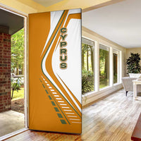 Cyprus Door Cover with Orange White Abstract Streak Design and Flag Emblem - Wonder Print Shop