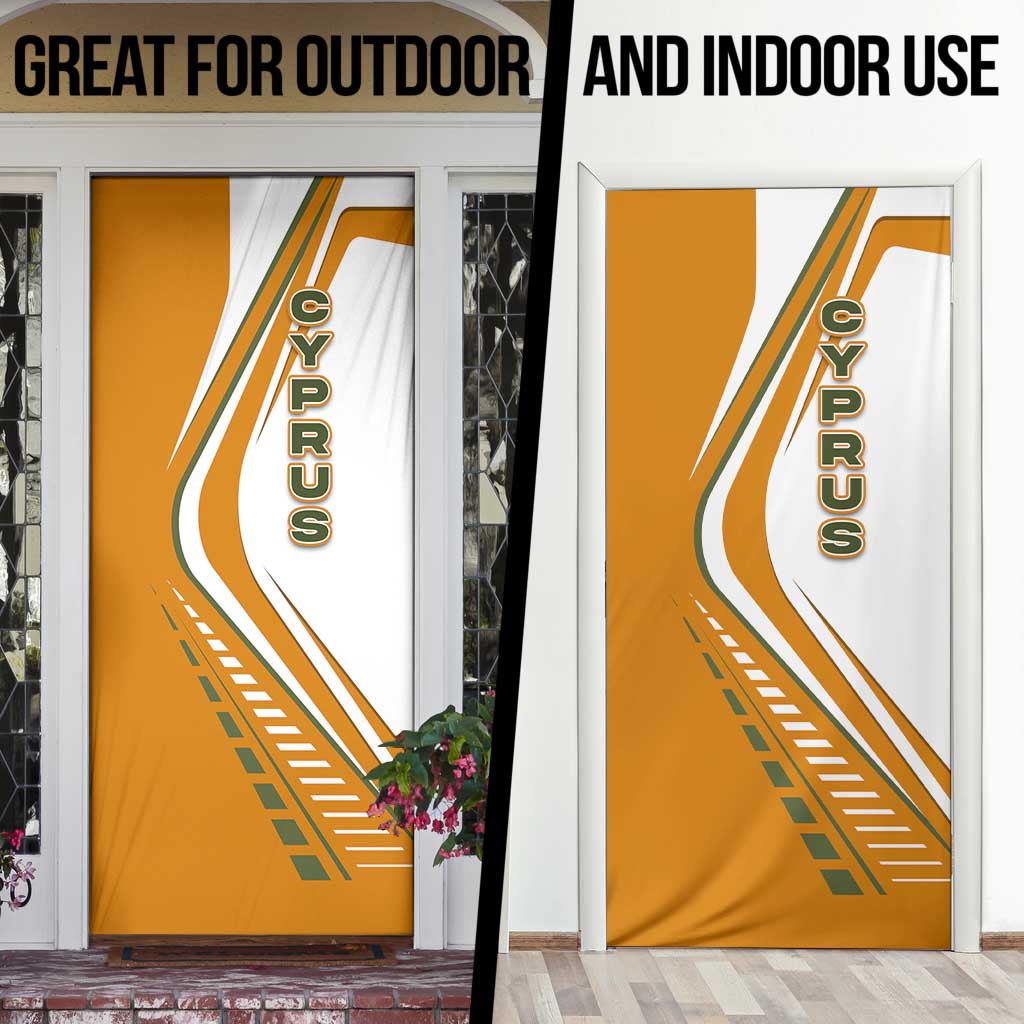Cyprus Door Cover with Orange White Abstract Streak Design and Flag Emblem - Wonder Print Shop