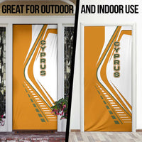Cyprus Door Cover with Orange White Abstract Streak Design and Flag Emblem - Wonder Print Shop