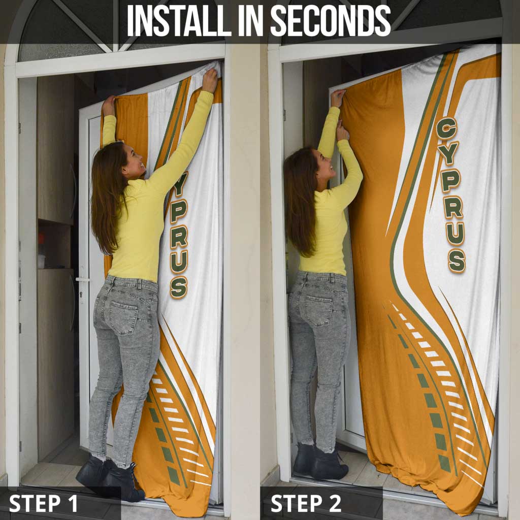 Cyprus Door Cover with Orange White Abstract Streak Design and Flag Emblem - Wonder Print Shop