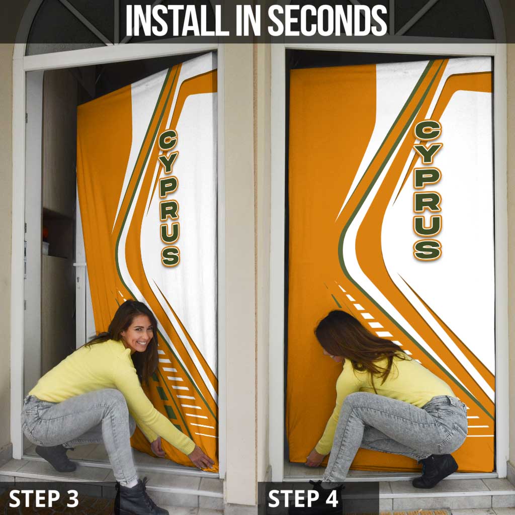 Cyprus Door Cover with Orange White Abstract Streak Design and Flag Emblem - Wonder Print Shop