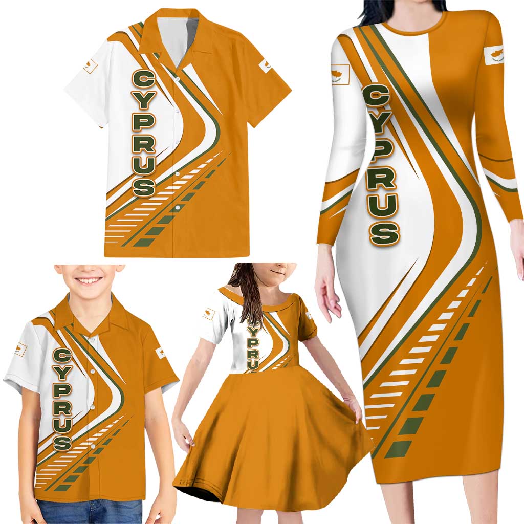 Cyprus Family Matching Long Sleeve Bodycon Dress and Hawaiian Shirt with Orange White Abstract Streak Design and Flag Emblem - Wonder Print Shop